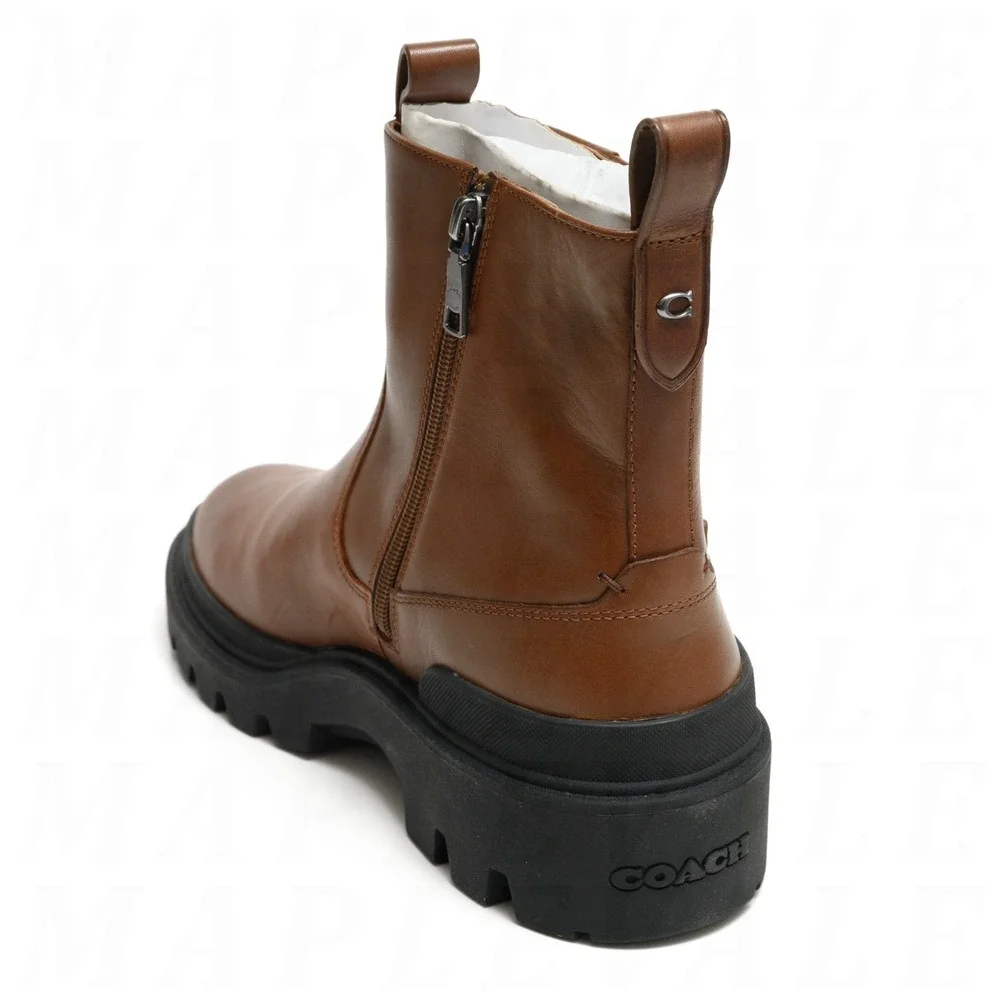 COACH Caiden Men's Sz 9 D Saddle Brown Leather Chelsea Boots Zipper CW697 NIB